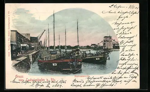 AK Ludwigshafen a. Rh., Blick in den Hafen