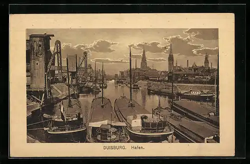 AK Duisburg, Hafen mit Stadtkulisse