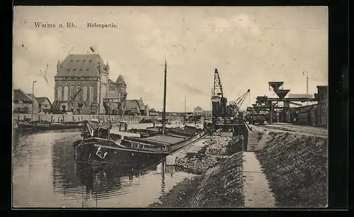 AK Worms a. Rh., Partie am Hafen