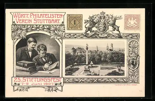 AK Stuttgart, Württ. Philatelisten Verein, 25. Stiftungsfest 1907, Ganzsache PP20C19