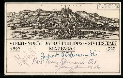 AK Ganzsache PP101C5 /01: Marburg, Vierhundert Jahre Philipps-Universität 1927, Totalansicht