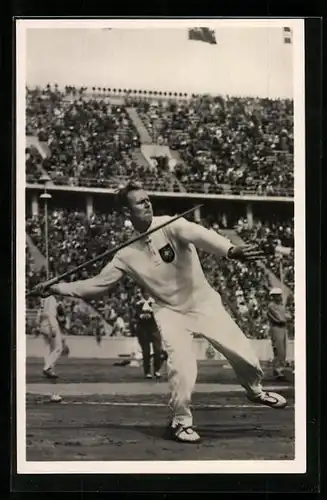 AK Berlin, Olympische Spiele 1936, Gerhard Stöck erringt die Goldmedaille im Speerwerfen