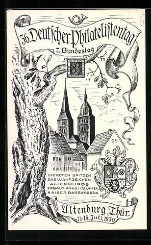 Künstler-AK Altenburg /Thür., 36. Deutscher Philatelistenstag 7. Bundestag 1930