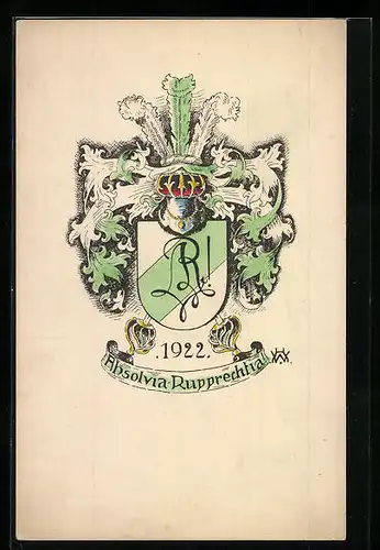 Künstler-AK Absolvia Rupprechtia! 1922, Studentenwappen