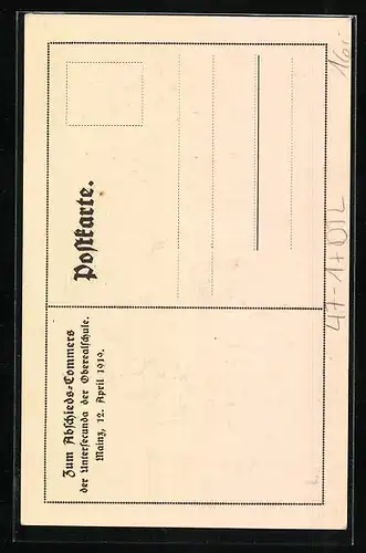 Künstler-AK Mainz, Zum Abschieds-Commers der Untersecunda der Oberrealschule 1919, studentische Szene
