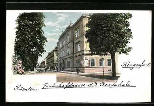 AK Klagenfurt, Bahnhofstrasse mit Realschulgebäude