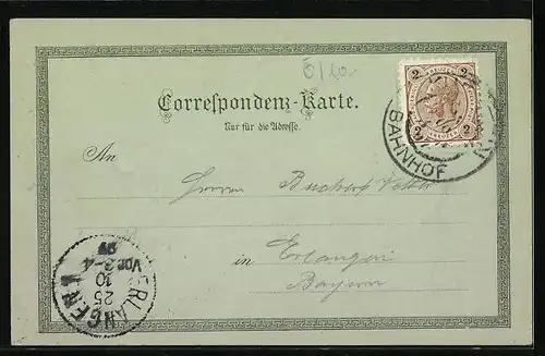 Mondschein-Lithographie Kufstein, Teilansicht mit Bergen