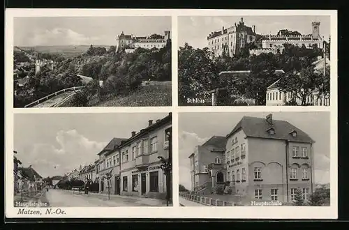 AK Matzen, Blick in die Hauptstrasse, Hauptschule, Schloss