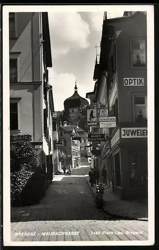 AK Bregenz, Maurachgasse mit Geschäften