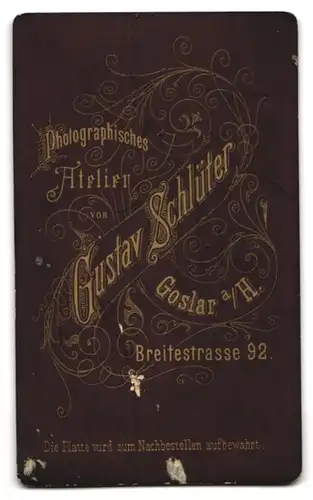 Fotografie Gustav Schlüter, Goslar a. H., Breitestr. 92, Elegant gekleideter Herr mit Oberlippenbart