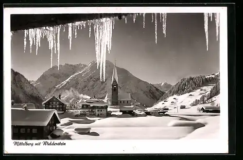 AK Mittelberg, Ortsansicht im Winter mit Widderstein
