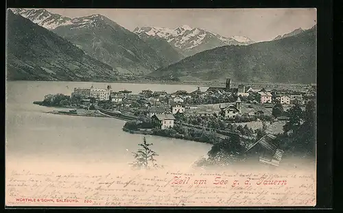 AK Zell am See, Totalansicht aus der Vogelschau, Tauern