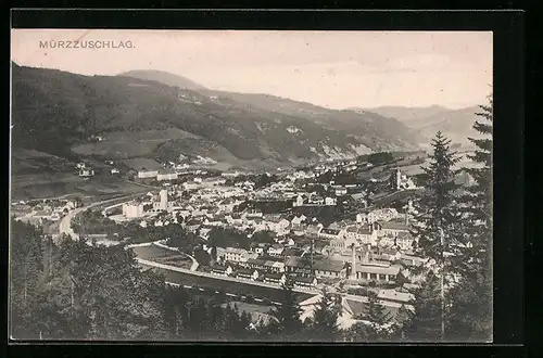 AK Mürzzuschlag, Totalansicht aus der Vogelschau