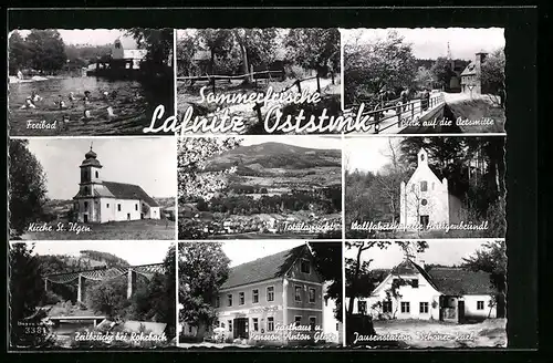 AK Lafnitz, Freibad, Kirche St. Ilgen, Blick auf die Ortsmitte