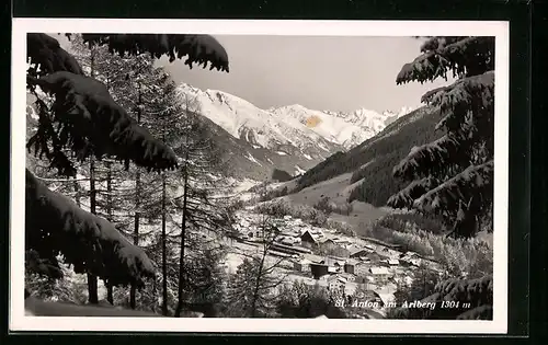 AK St. Anton a. Arlberg, Ortsansicht im Schnee