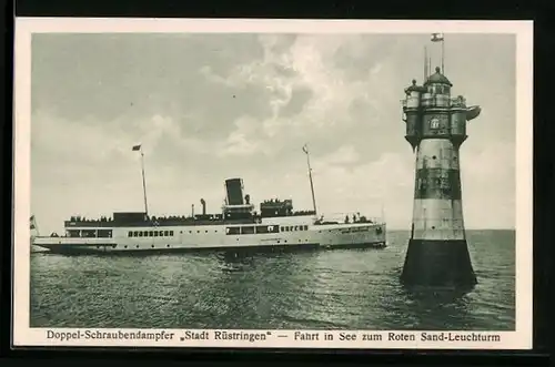 AK Doppel-Schraubendampfer Stadt Rüstringen den Rote-Sand-Leuchtturm passierend