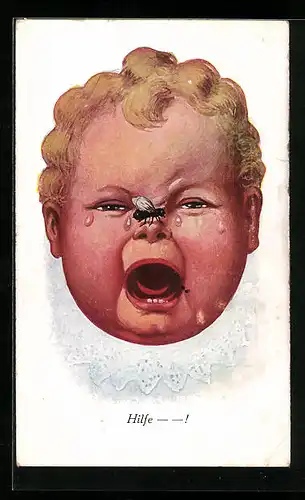 AK Hilfe!, Weinendes Baby mit Fliege auf der Nase