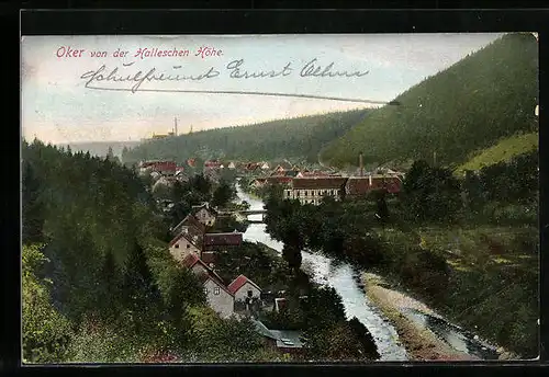 AK Oker, Ortsansicht von der Halleschen Höhe aus