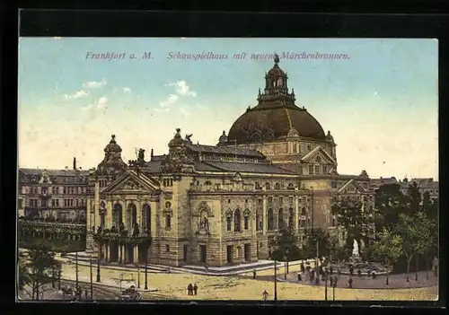 AK Frankfurt a. M., Schauspielhaus m. neuem Märchenbrunnen