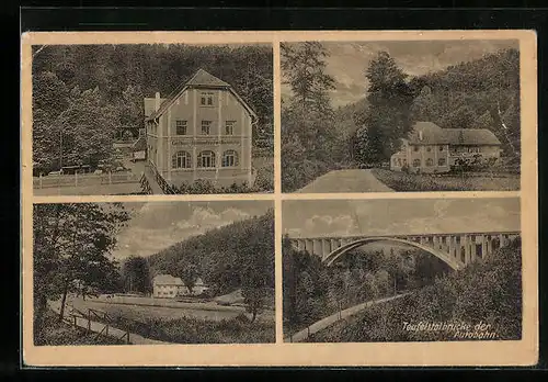 AK Hermsdorf, Gasthaus zur Bockmühle, Inh. Kurt Krehhahn u. Teufelstalbrücke