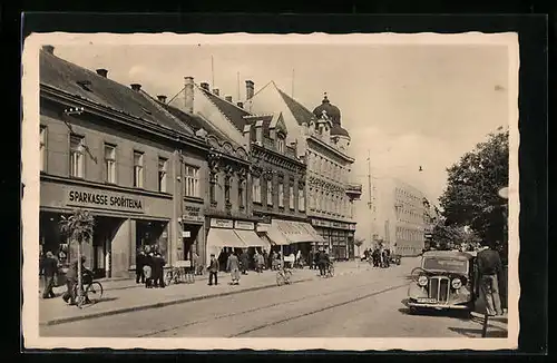 AK Göding, Strassenpartie mit Sparkasse Sporitelna