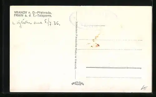 AK Frain a. d. T., Die Talsperre aus der Vogelschau