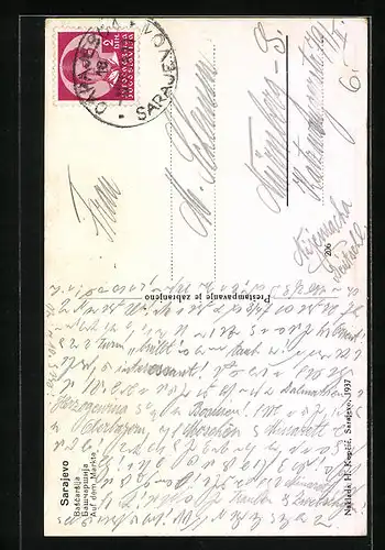 AK Sarajewo, Moschee mit Minarett neben dem Marktplatz