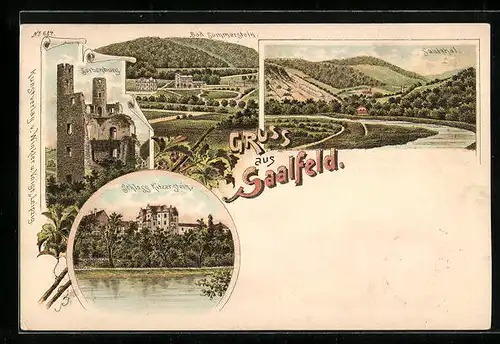 Lithographie Saalfeld, Schloss Kitzerstein, Bad Sommerstein, Sorbenburg