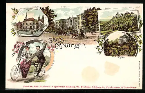 Lithographie Göttingen, Auditorium, Rathaus und Plesse