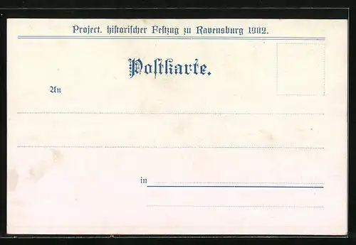 Künstler-AK Ravensburg, Histor. Festzug 1902, Festpostkarte, Mittelalterliche Zünfte