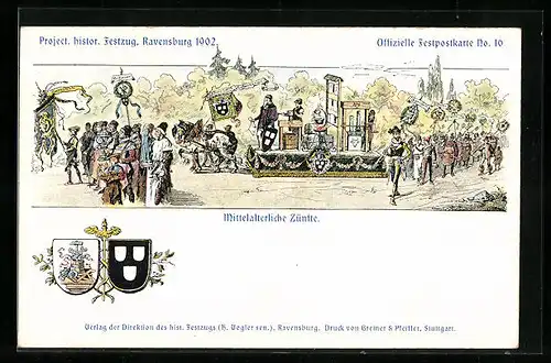 Künstler-AK Ravensburg, Project. historischer Festzug 1902, Mittelalterliche Zünfte, Bildhauer, Schneider