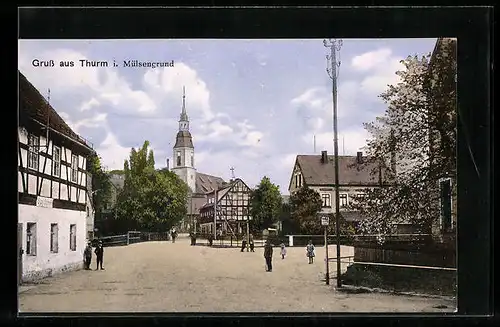 AK Thurm i. Mülsengrund, Ortspartie mit Kirche