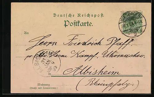 Lithographie Wiesbaden, Totalansicht aus der Vogelschau