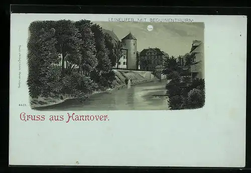 Mondschein-Lithographie Hannover, Leineufer mit Beguinenthurm