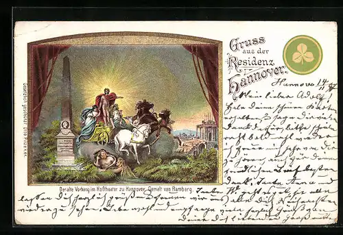 Lithographie Hannover, Residenz, Der alte Vorhang im Hoftheater