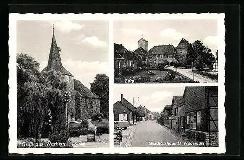 AK Warberg, Strassenpartie mit Geschäftshaus Wagenführ, Burg