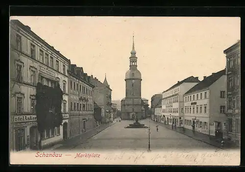 AK Schandau, Maktplatz mit Hotel zum Anker