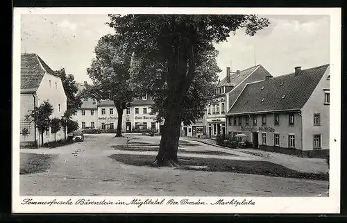 AK Bärenstein /Bez. Dresden, Marktplatz mit Gasthöfen