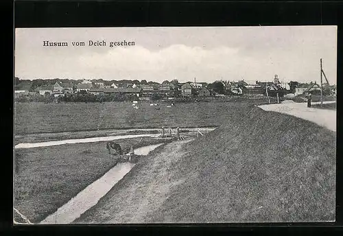 AK Husum, Panorama vom Deich gesehen