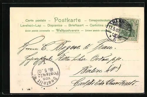 Passepartout-Lithographie Hamburg-Neustadt, Jungfernstieg aus der Vogelschau, Blumengirlanden