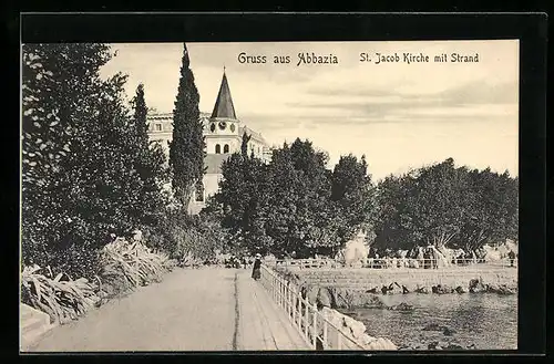 AK Abbazia, St. Jakob Kirche mit Strand
