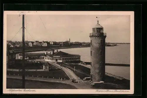 AK Nordseebad Cuxhaven, Seepavillon und Leuchtturm
