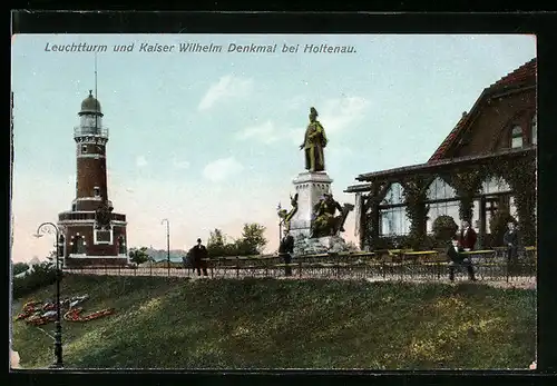 AK Holtenau, Leuchtturm und Kaiser Wilhelm-Denkmal