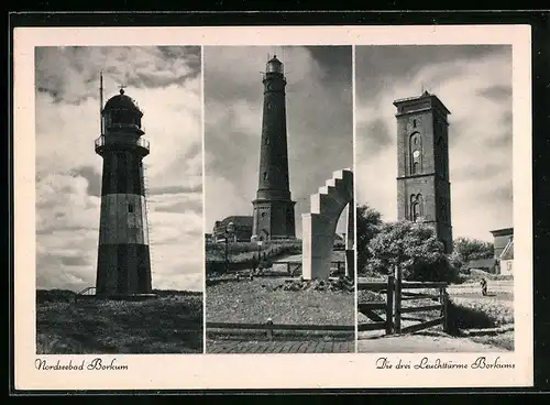 AK Borkum /Nordsee, die drei Leuchttürme der Insel