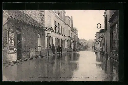 AK Paris, Inondation de 1910, La rue Félicien David le 25 janvier
