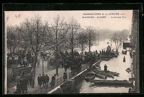 AK Maisons-Alfort, La Grande Rue, Inondations du 29 Janvier 1910