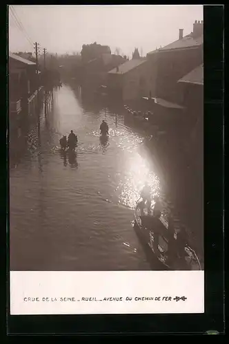 AK Rueil, Crue de la Seine, Avenue du Chemin de Fer, Hochwasser