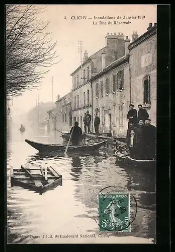 AK Clichy, Inondation de Janvier 1910, La Rue du Réservoir