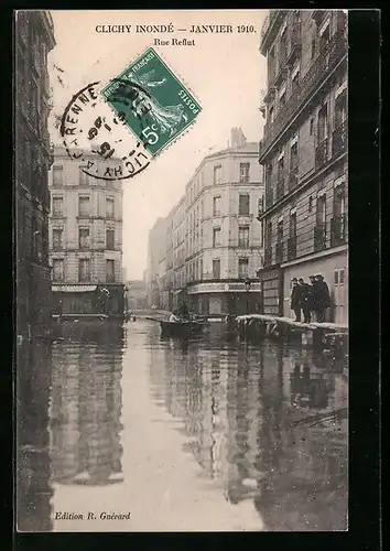 AK Clichy, Rue Reflut, Hochwasser