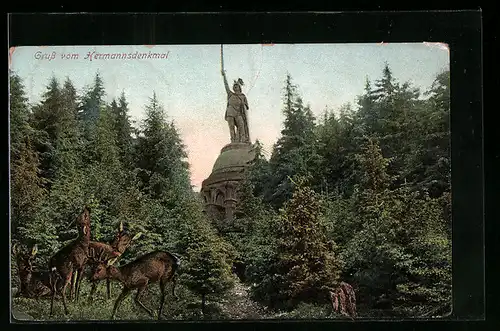 AK Blick zum Hermannsdenkmal im Teutoburger Wald